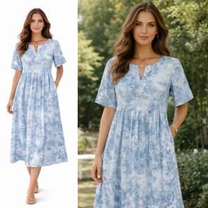 Sara Campbell Cotton midi Dress Blue TieDye size 8 Summer coastal Resort wear